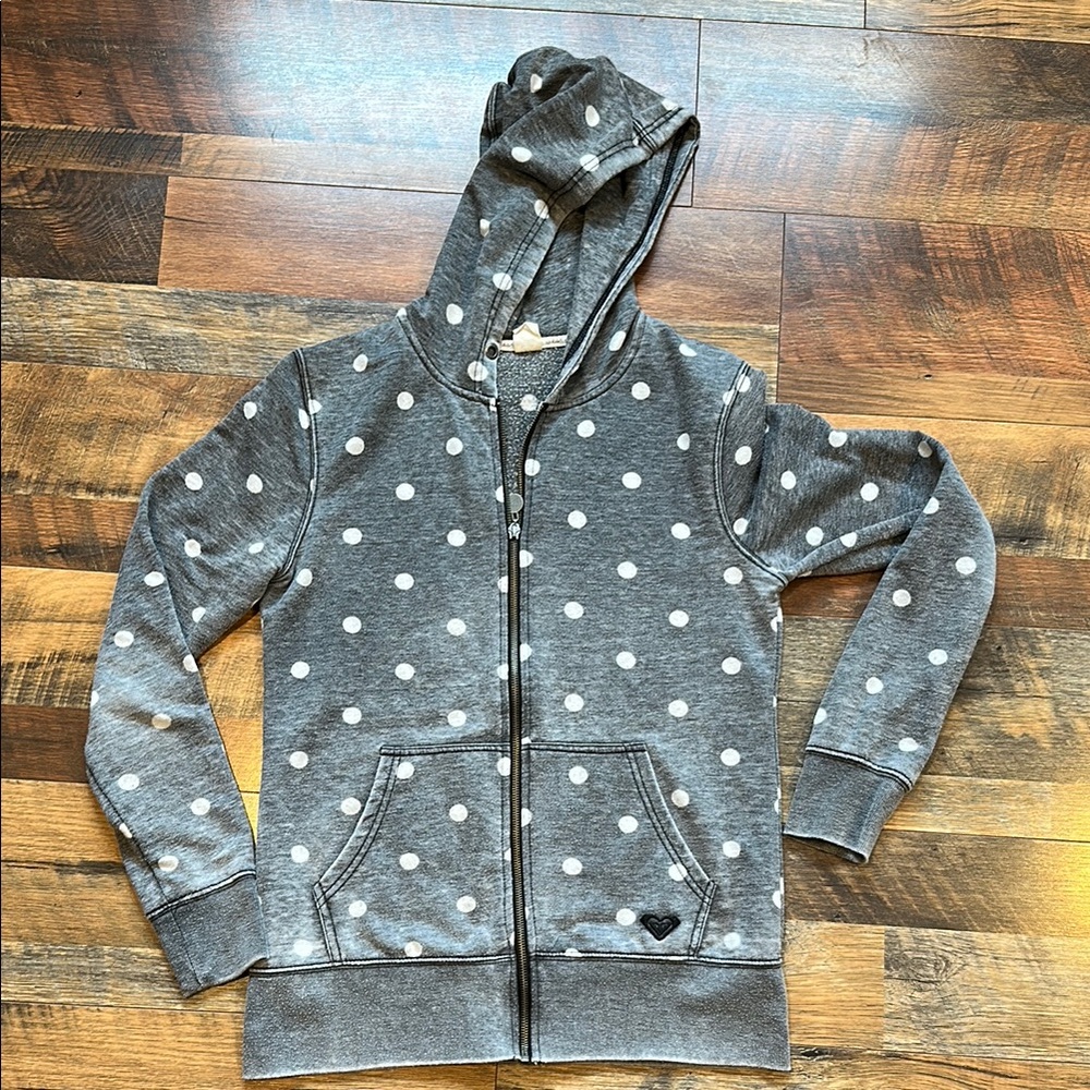 Roxy Gray Polka Dot Zip-Up Hoodie size large